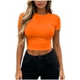 thumbnail image 3 of Babysbule Women Crew Neck Fitted Crop Tee Short Sleeve Slim Casual Top for Summer Street Daily Outfits, 3 of 7