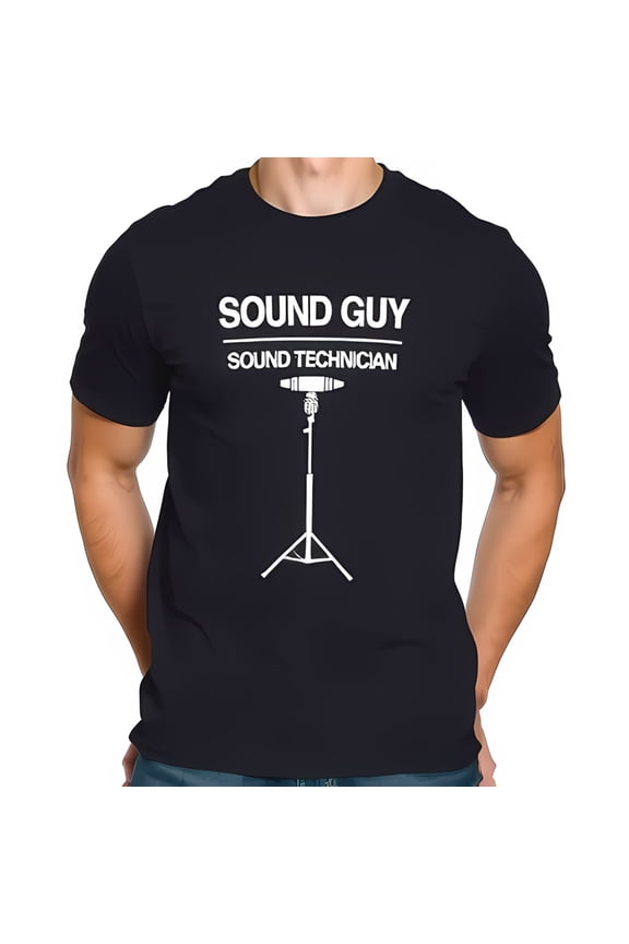Men's Dark Navy Blue Cotton Short Sleeve T-Shirt - " SOUND GUY " & " SOUND TECHNICIAN " Graphic with Design