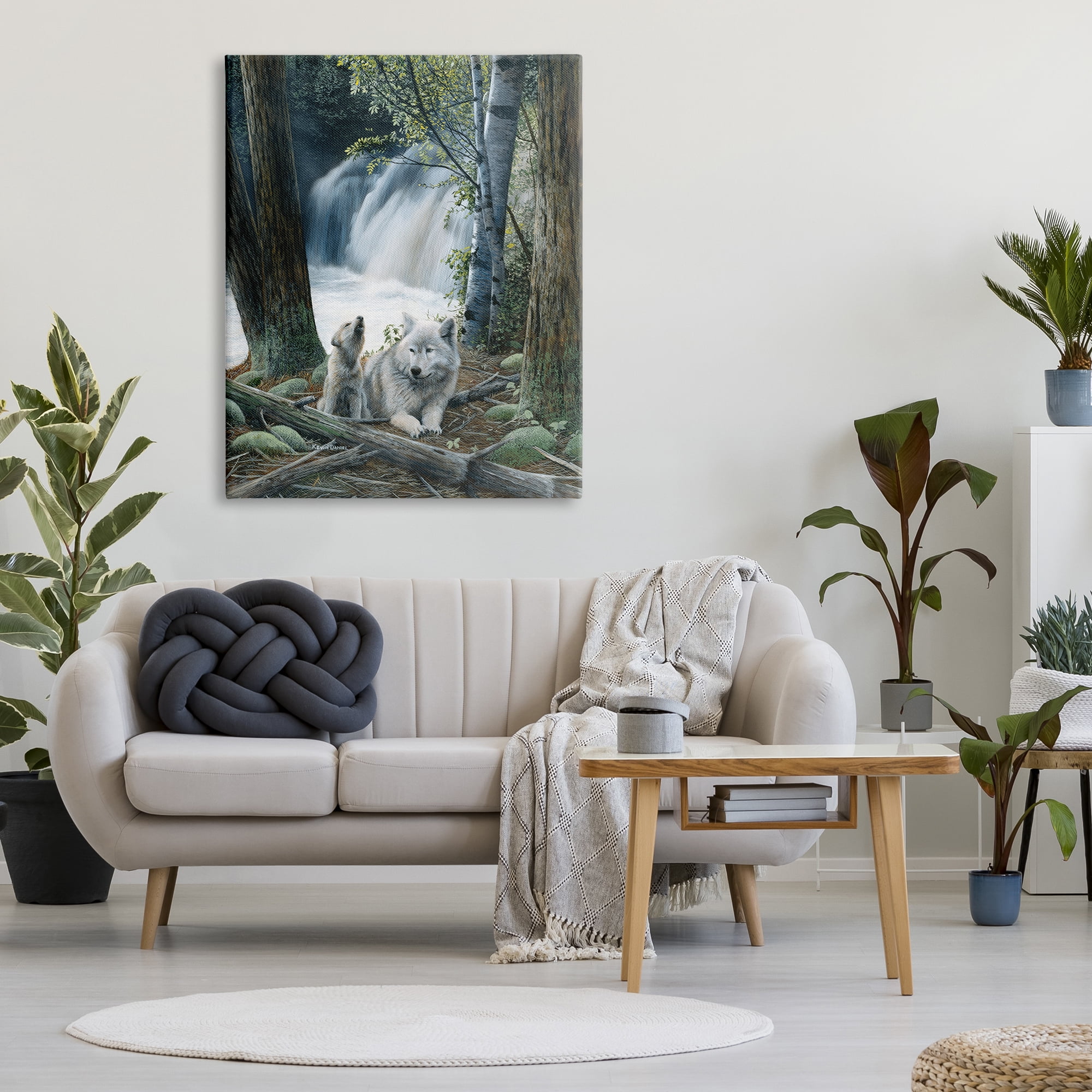 Stupell Industries Wolves by Forest Waterfall Animals & Insects Painting Gallery Wrapped Canvas Print Wall Art, 36 x 48