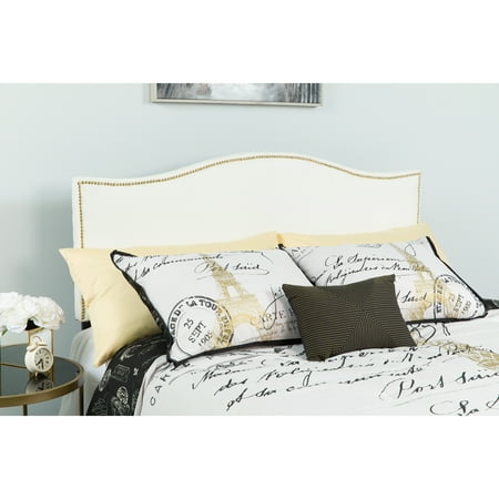 Red Leather Headboard Flash Furniture Lexington Upholstered King Size Headboard with Decorative Nail Trim in White Fabric ()