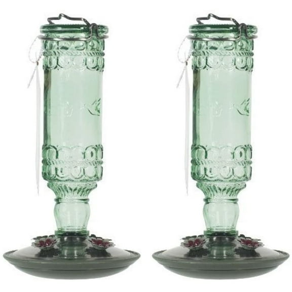 Perky-Pet 8108-2 Green Antique Bottle 10-Ounce Glass Hummingbird Feeder 2 Pack