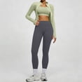 thumbnail image 2 of YHCY 2PC Womens Stretchy Yoga Matching Set Zip Up Long Sleeve Thumbhole Jacket Matching Elastic Waist Tummy Control Leggings Elegant Casual Soft Activewear Athletic Workout Clothes Light Green L, 2 of 9