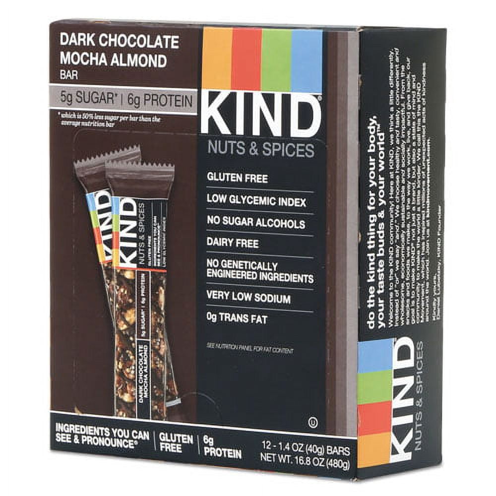 Nuts And Spices Bar, Dark Chocolate Mocha Almond, 1.4 Oz Bar, 12/box | Bundle of 10 Boxes