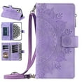 thumbnail image 1 of Nalacover for iPhone 11 Pro Embossed Floral Pattern PU Leather Crossbody Case with Shoulder Strap,Shockproof Magnetic Flip Kickstand Credit Card Slots Zipper Pocket Wallet Phone Case,Purple, 1 of 10