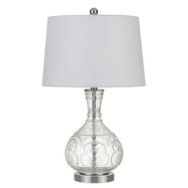 Benjara 150 Watt Textured Glass Base Table Lamp, White and Clear