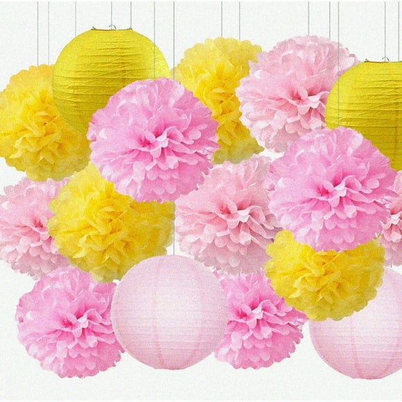 Sunshine Bliss: Vibrant Yellow Pink Party Decorations for First Birthdays, Baby Showers, Weddings & Bridal Showers. Tissue Pom Poms, Paper Lanterns & More!