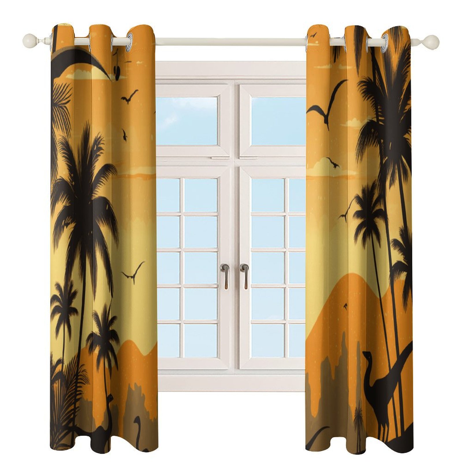 Blackout Curtains for Bedroom Dinosaur Full Room Darkening Grommet Curtains for Living Room,Thermal Insulated Ombre Drapes