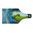 thumbnail image 2 of Earth Cutting Board, Circular Frame with Endless Green Landscape Infinity Clouds Space, Decorative Tempered Glass Cutting and Serving Board, Wine Bottle Shape, Green Brown Petrol Blue, by Ambesonne, 2 of 5