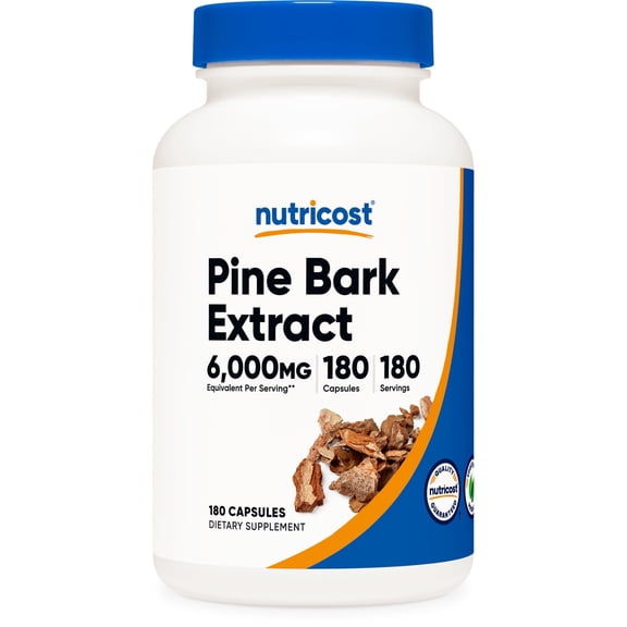 Nutricost Pine Bark Extract 6,000mg Equivalent (from 300mg of 20:1 Extract) Per Serving, 180 Capsules for 180 Servings Per Bottle - Standardized to Contain 95% Proanthocyanidins