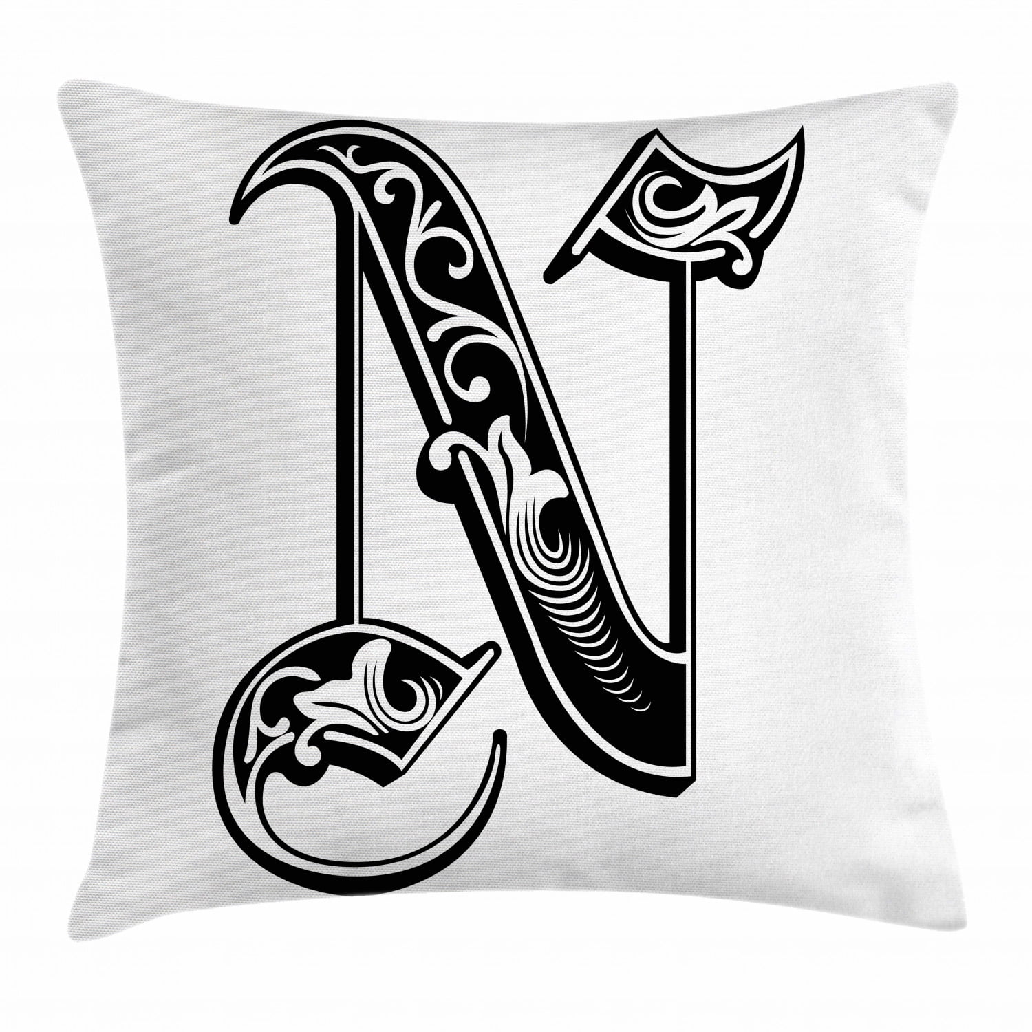 Letter N Throw Pillow Cushion Cover, Gothic Victorian Style Typography  Classic Capital Character N with Floral Swirls, Decorative Square Accent  Pillow ...