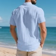 thumbnail image 5 of Cotton Linen Henley Shirts for Men Short Sleeve Shirts Casual Mens Summer Beach Shirt with Pocket Light Blue, 5 of 9