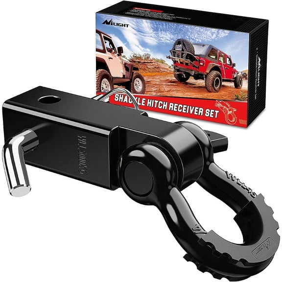 Nilight Shackle Hitch Receiver 2Inch 45000 lbs Breaking Strength 3/4" D Ring Shackle w/Trailer Hitch Pin Heavy Duty Solid Recovery Towing Kit for Trucks Jeeps Off-Road