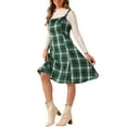 thumbnail image 2 of INSPIRE CHIC Women's Suspender Dress Retro Plaid Square Neck A-Line Midi Overall Dress XS Dark Green, 2 of 6