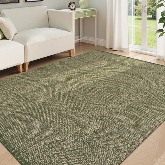 LEEVAN Tapis de Salon Boho 5X8 Pi, Tapis de Chambre Moderne en Coton Tissé Lavable, Tapis de Sol Tressé Vert/naturel pour Salle à Manger, Chambre de Bébé