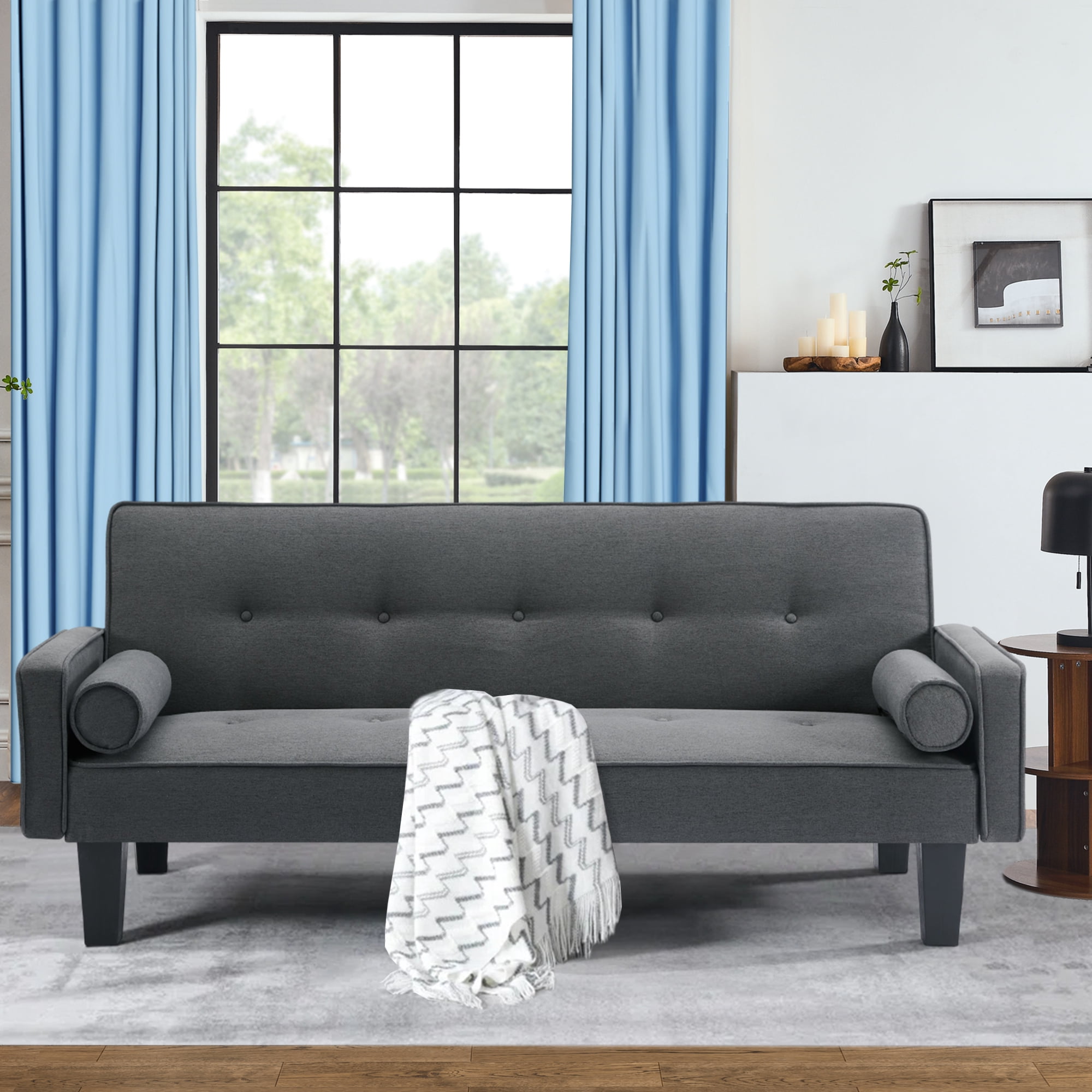 72" Convertible Loveseat Sofa Bed Sleeper Daybed,Modern Upholstered Folding Recliner,Small Futon Sofa for Living Room Apartment Office,Gray 02
