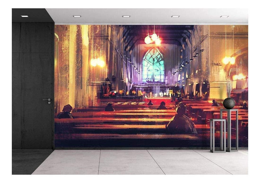 wall26 Interior View of a Church,Illustration,Digital Painting Removable Wall Mural Self