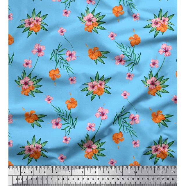 Soimoi polyester Crepe Fabric Leaves & Floral Print Fabric by the Yard 42 Inch Wide