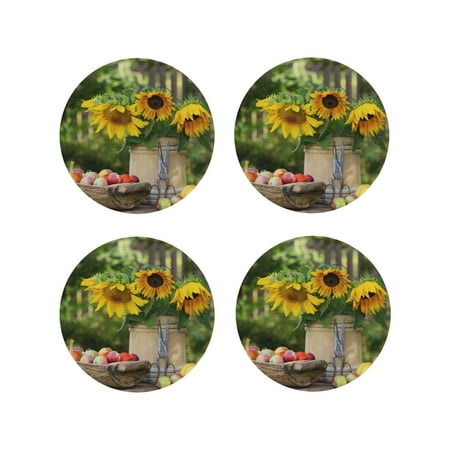 

Junzan Vintage Wooden Bucket Print Coasters for Drinks - Leather Coasters Set of 4 for Coffee Table for Housewarming/Kitchen/Bar/Decor-Round Shape