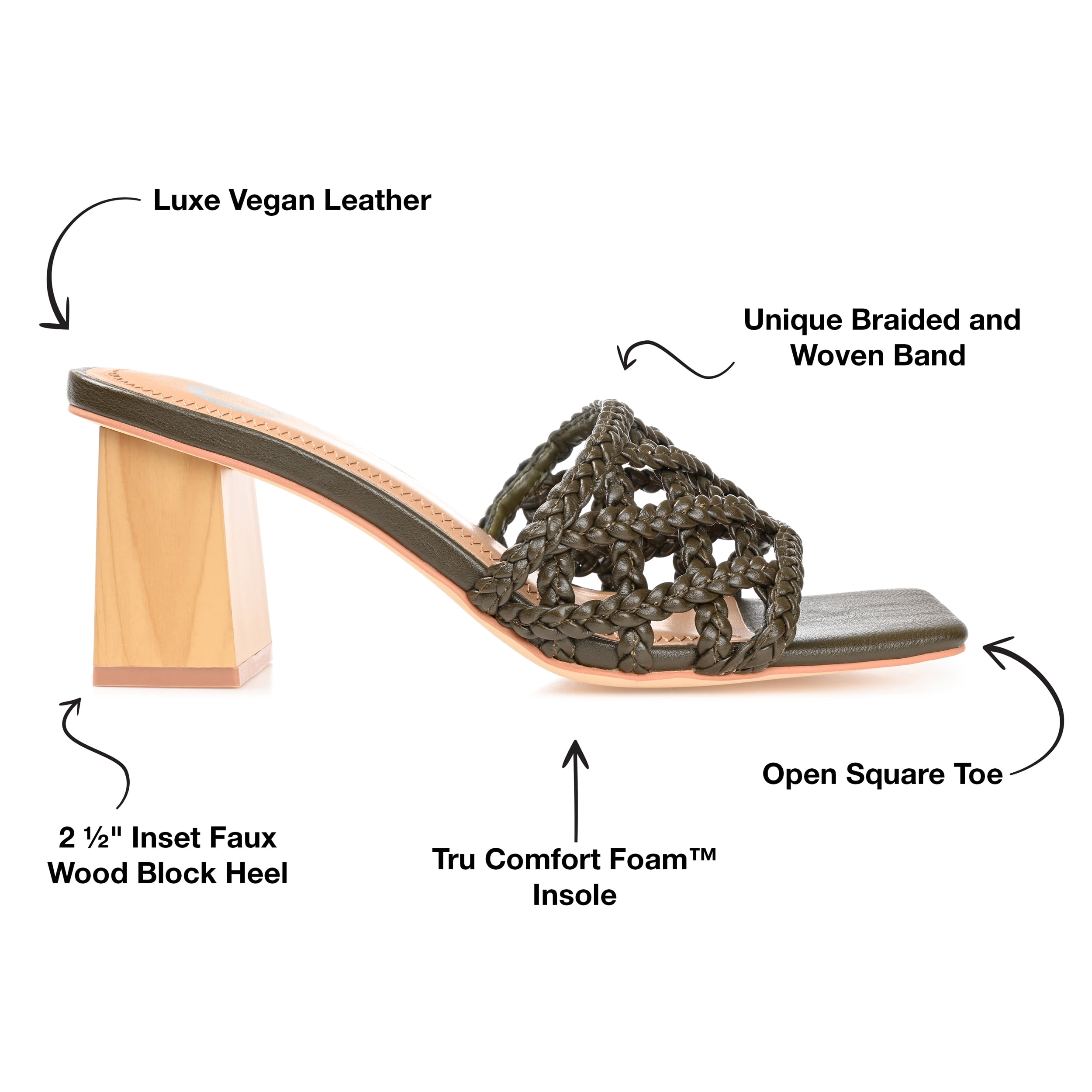 Journee Womens Evvie Open Square Toe Block Heel Sandals