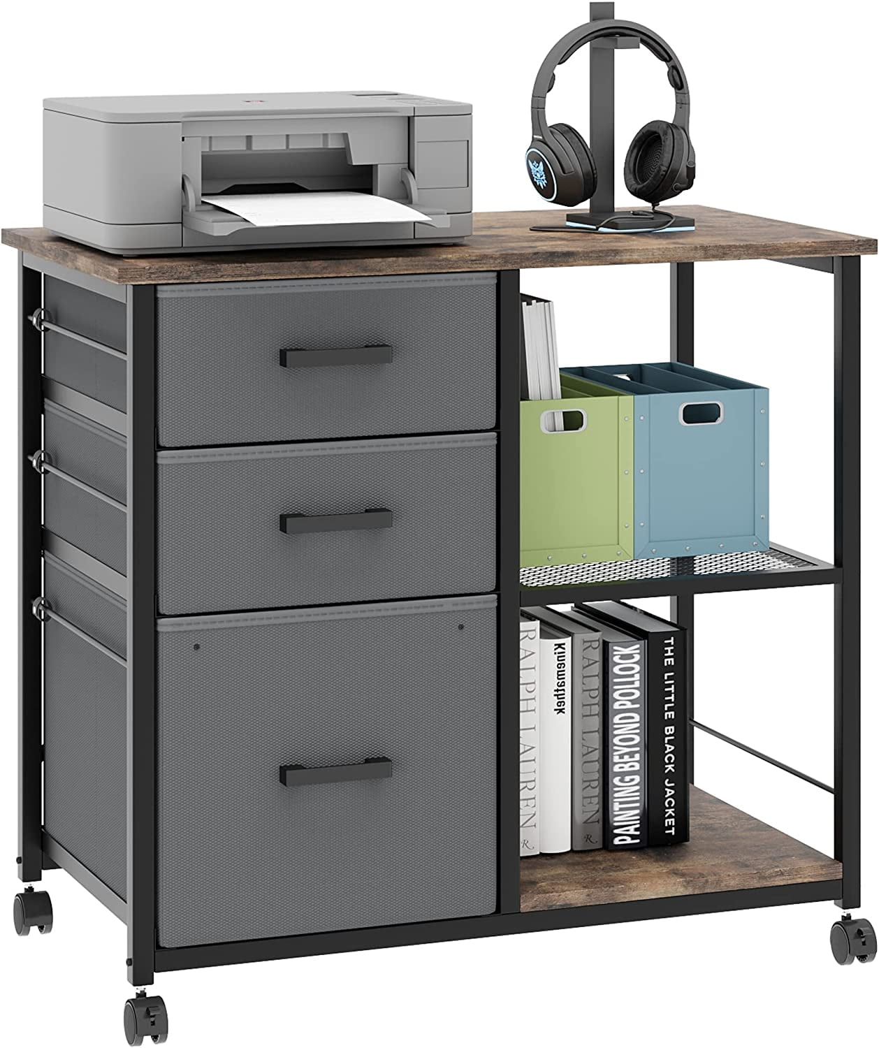 File with 3 Drawer, Lateral File Grey Mobile Printer