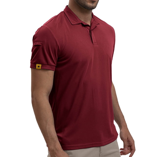 Camisas Elvqul para Hombre Playa sin Estampado Botones Solapa Manga Corta Deportivas Vino Polo