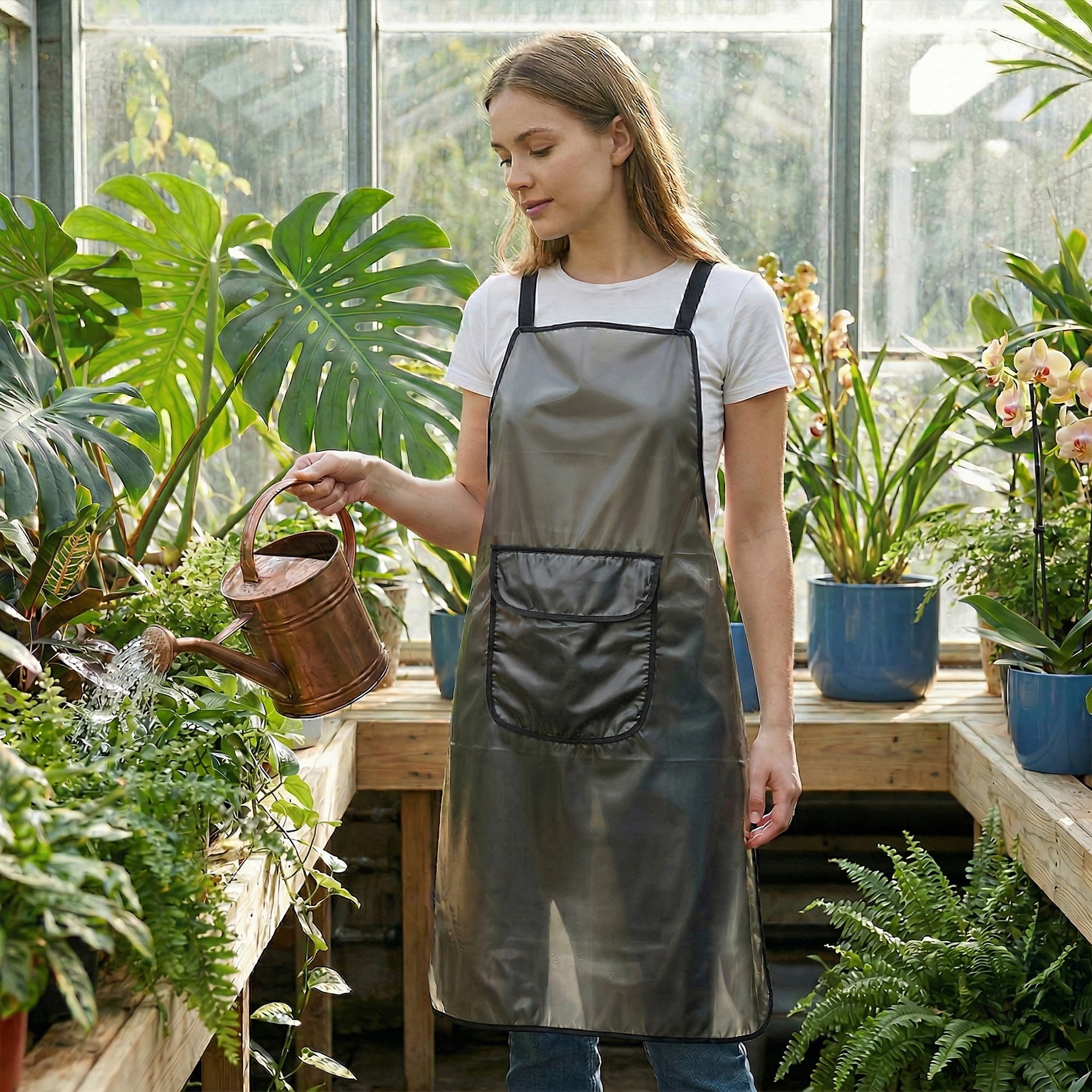 Unique Bargains Waterproof Kitchen Apron with Pockets for Home and Kitchen Midi - Black