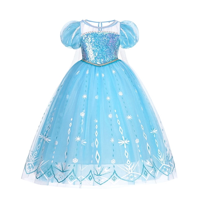 Vestido de Elsa de Frozen para niños, mangas abullonadas, vestido de baile, disfraces de princesa de fiesta, capa de lentejuelas, ropa de malla para niñas Fivean unisex