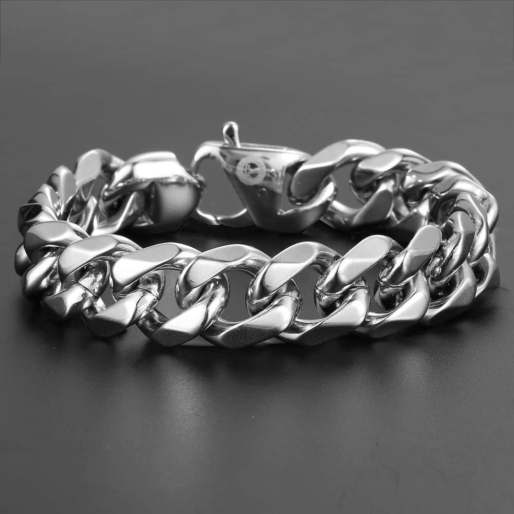 15mm 316L Stainless Steel Silver Cuban Curb Link Bracelet 15mm 316L Stainless Steel Silver Cuban Curb Link Bracelet