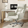 thumbnail image 3 of Solfway Criss Cross Desk Chair, Cross Legged Office Chair with Wheels, White Leather Big and Tall Reclining Office Chair 500lbs with Foot Rest, Reversible Armrests & Wide Seat, 3 of 11