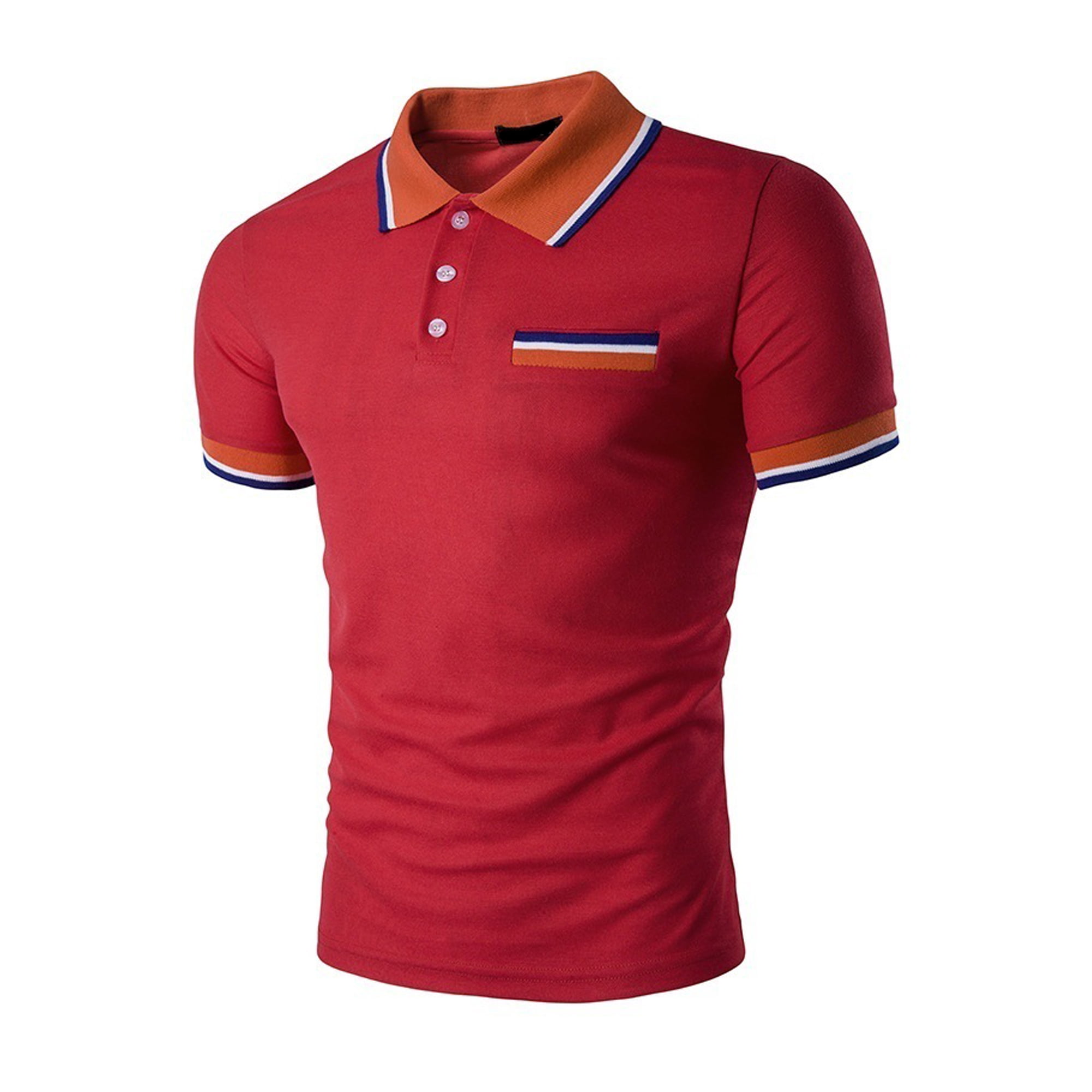 Mawclos Mens Tee Button T Shirts Short Sleeve Polo Shirt Colorblock Tennis Lapel Neck T Shirt Red L Red
