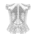 thumbnail image 2 of TSSOE dance shirts for girls metallic sequins flounce sleeve dancewear tank top mermaid cosplay top Silver 6, 2 of 5
