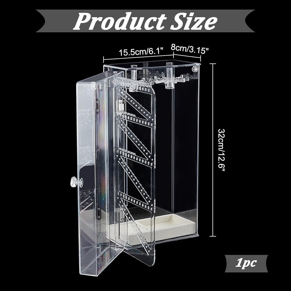 1 pc Rectangle Plastic Jewelry Organizer Storage Box with 24 Hooks 72-Slot Rotatable Hanging Necklace Holder with Dust-proof Velvet Jewelry Tray