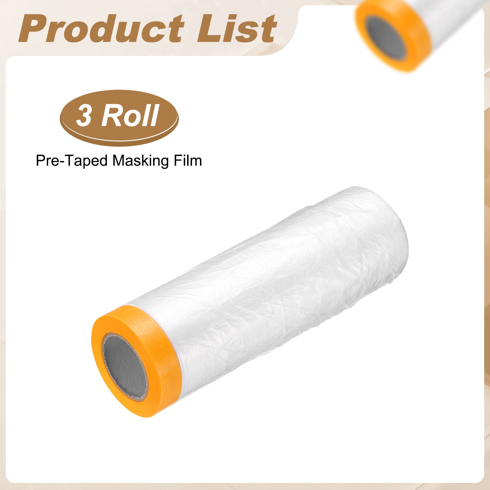 Uxcell 3pcs Pre-Taped Masking Film 59.1"x65ft Adhesive Tape and Drape Painters Plastic Drop Cloth Film with Tape Plastic Sheeting for Automotive Painting Covering, Clear