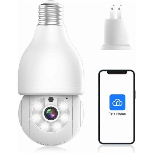 | Q17 Foco con Camara de Seguridad WiFi, 2MP Camara de Foco, iCSee O Tris Home App, Base E27, Visión Nocturna, Audio Bidireccional, Detección de Movimiento con Alerta, Compatible con,1PCS
