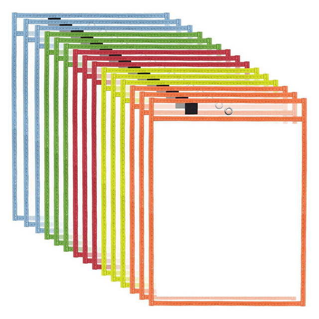Pochettes Réutilisables Effaçables à Sec, Protège-Pages en Plastique pour Dossiers pour Enseignants, Classe et Fournitures de Bureau, 15 Pcs