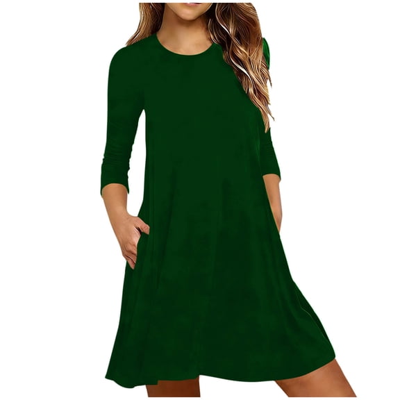 Tnhcen Women's Cozy Sleep Dress, Solid Color Loose Fit Nightgown with Pockets, 3/4 Sleeve Round Neck Home Loungewear, Milk Silk Fleece, Soft Casual Nightshirt for Women, S-2XL Plus Size