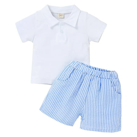 

GRNSHTS Toddler Baby Boy Summer Stripes Outfits Infant Boy Shirt Tops Short Pants 2pcs Casual Clothing Set 2-3 T