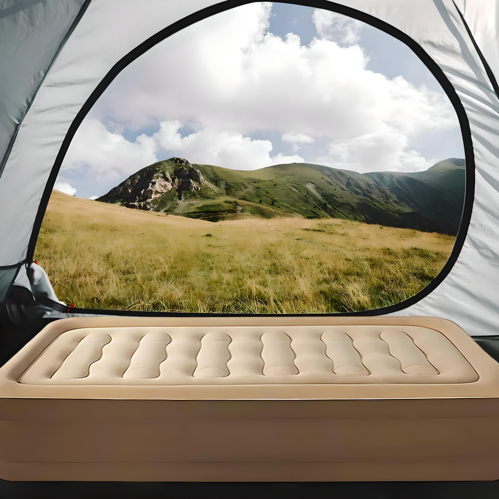 Yyuan 18in Air Mattress, Queen Airbed with Headboard, Inflatable Mattress Camping，Inflatable airbeds for indoor and outdoor use
