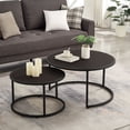 thumbnail image 2 of CQSXDA Modern Faux Leather Nesting Round Coffee Table Set of 2 with Metal Base for Living Room Accent, Dark Brown, 2 of 6