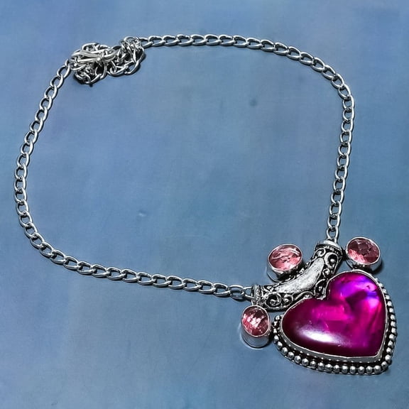 Natural Purple Labradorite,Kunzite Stone 925 Sterling Silver Necklace 18"