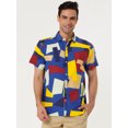 thumbnail image 2 of Unique Bargains Men's Irregular Geometric Short Sleeve Button Down Shirts Blue XXL, 2 of 6