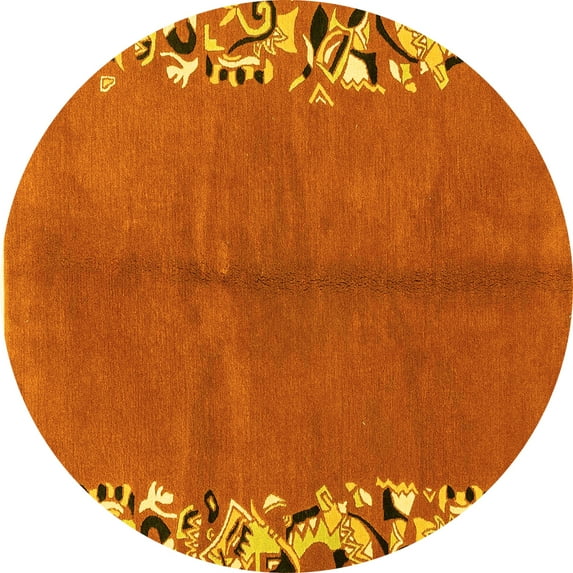 Ahgly Company Indoor Round Abstract Yellow Modern Area Rugs, 7' Round