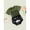 thumbnail image 3 of Kiapeise Baby Boys Summer 2Pcs Outfit Sets Green Short Sleeve Letter Print T-shirt Tops + Animal Print Shorts, 3 of 9