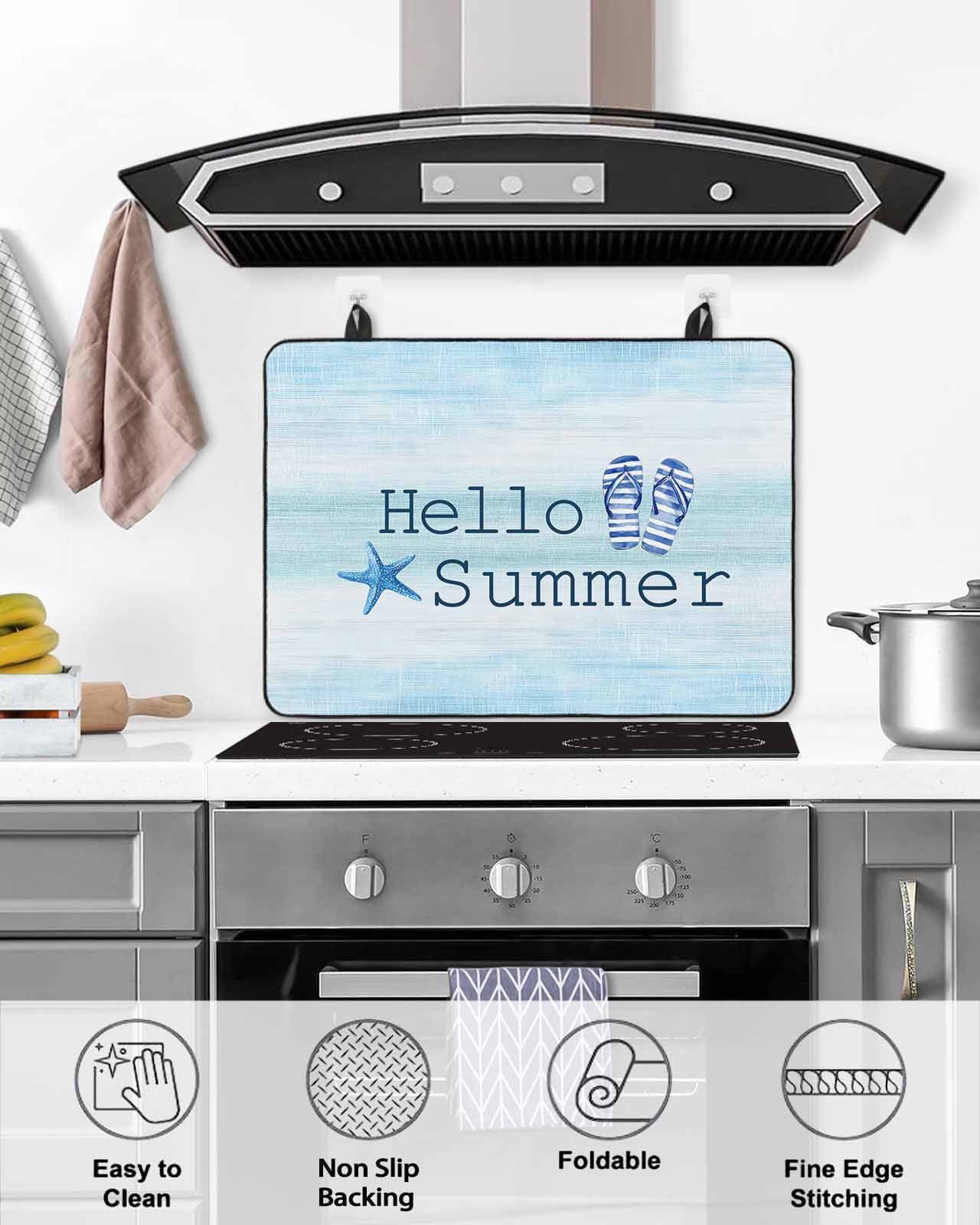 nqOlkjepod Large Induction Cooktop Protector Mat 24"x21", Summer Flip Flops Stove Top Covers for Electric Stove, Starfish Gradient Blue Texture Stove Burner Cover Mats, Glass Top Stove Cover