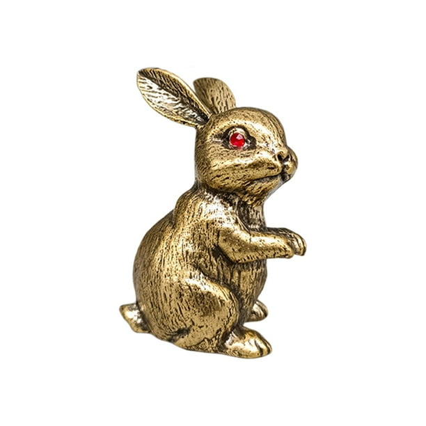 Estatuilla de conejo de latón, adornos de escritorio en miniatura Vintage de cobre pequeño, estatua de de Pascua para estantería, escritorio, de pie Sunnimix Estatua de conejito