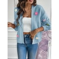 thumbnail image 6 of Women'S Cropped Cardigan Long-Sleeved Sweaters Boho Crochet Floral Embroidery Oversized Open Front Knit Outwear Blue S, 6 of 9