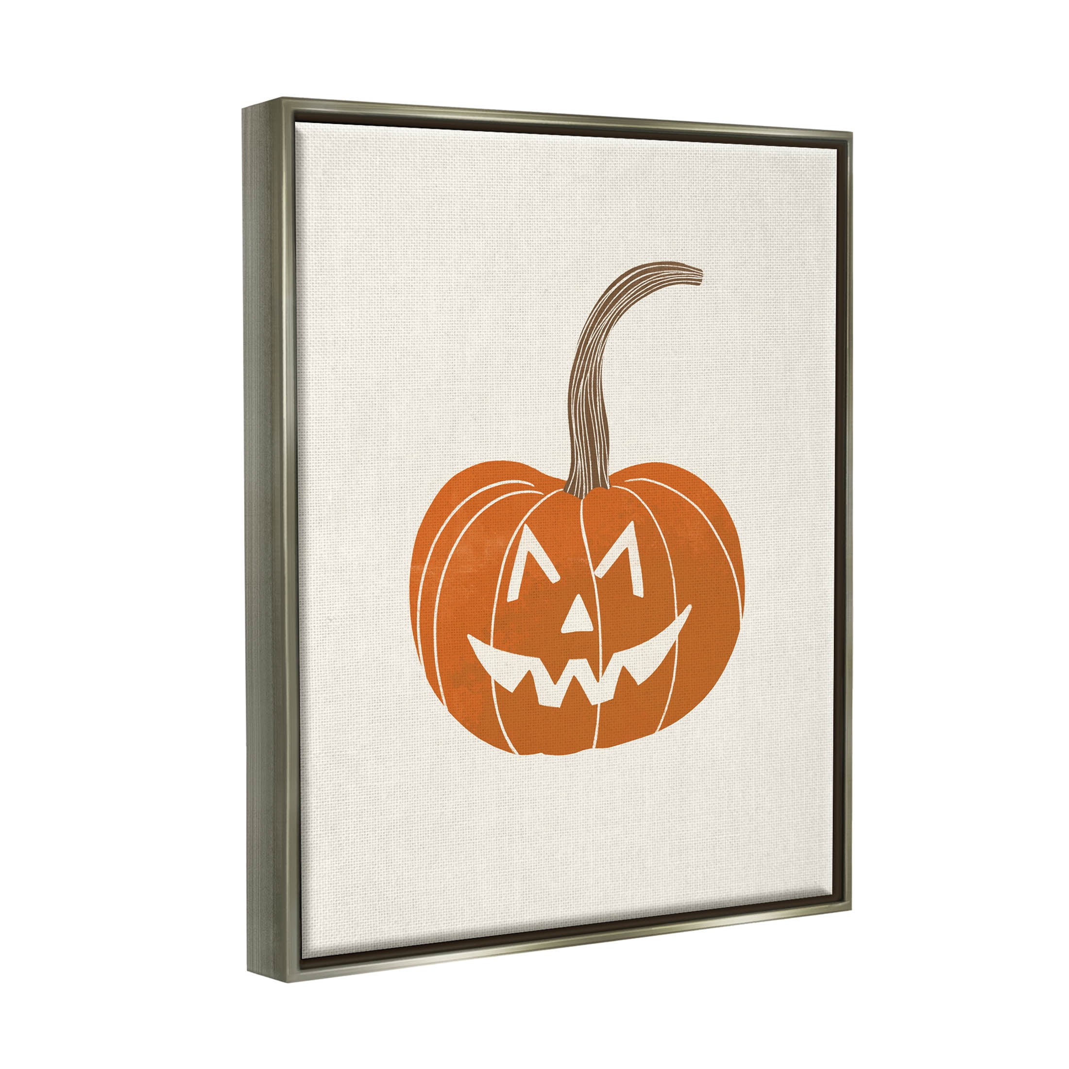 Stupell Industries Happy Jack-o-Lantern Smile Graphic Art Luster Gray Floating Framed Canvas Print Wall Art, Design by Taylor Shannon Designs
