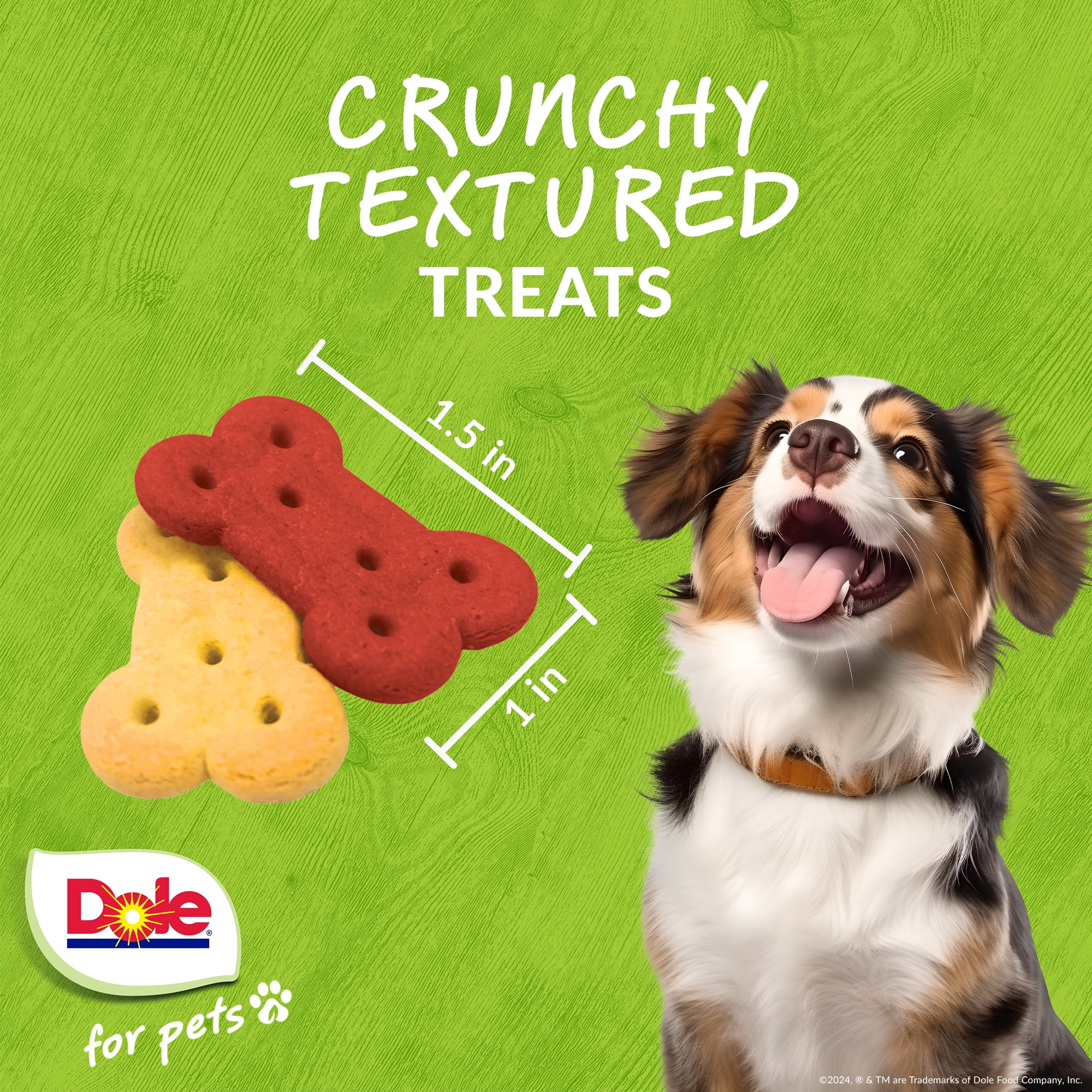 Dole Apple & Carrot Dog Biscuit Treats, Flavored with Real Fruit and Veggies, No Wheat, Corn, Soy, or Artificial Ingredients, Assorted Bag, 7oz