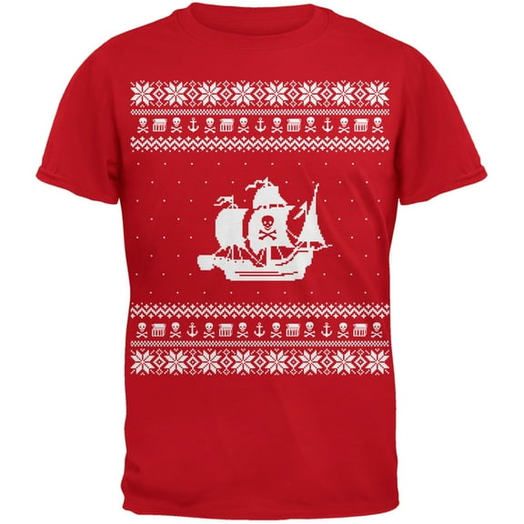 Pirate Ship Ugly Sweater Red Youth T-Shirt