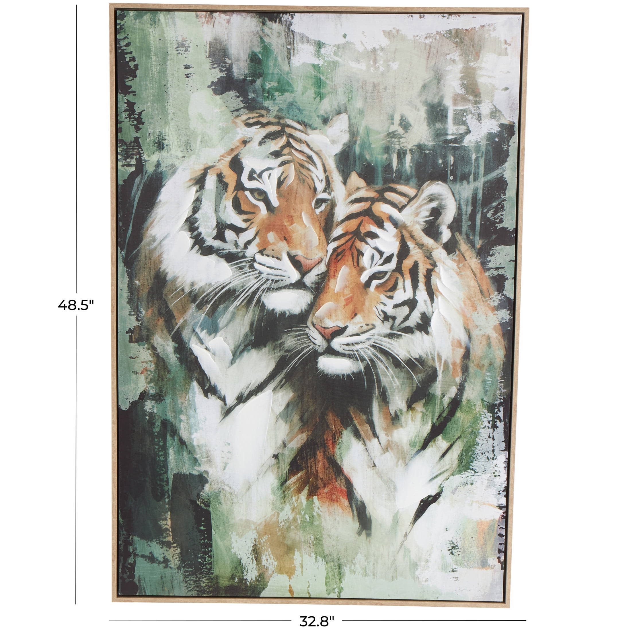 33" x 49" Shaded Tiger Framed Wall Art with Green Accents, by DecMode